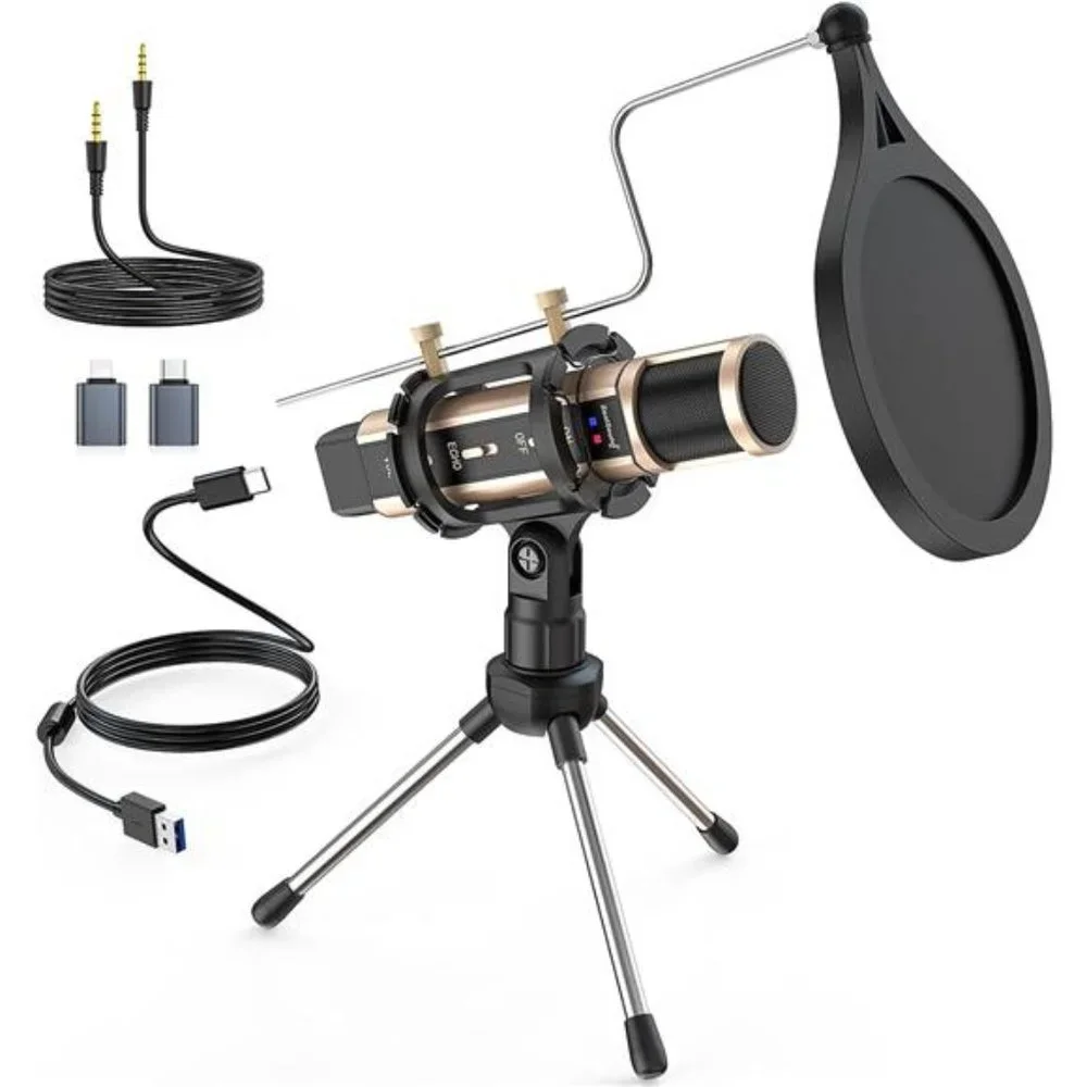 Studio Recording Microphone,Condenser Broadcast Microphone w/Stand Built-in Card